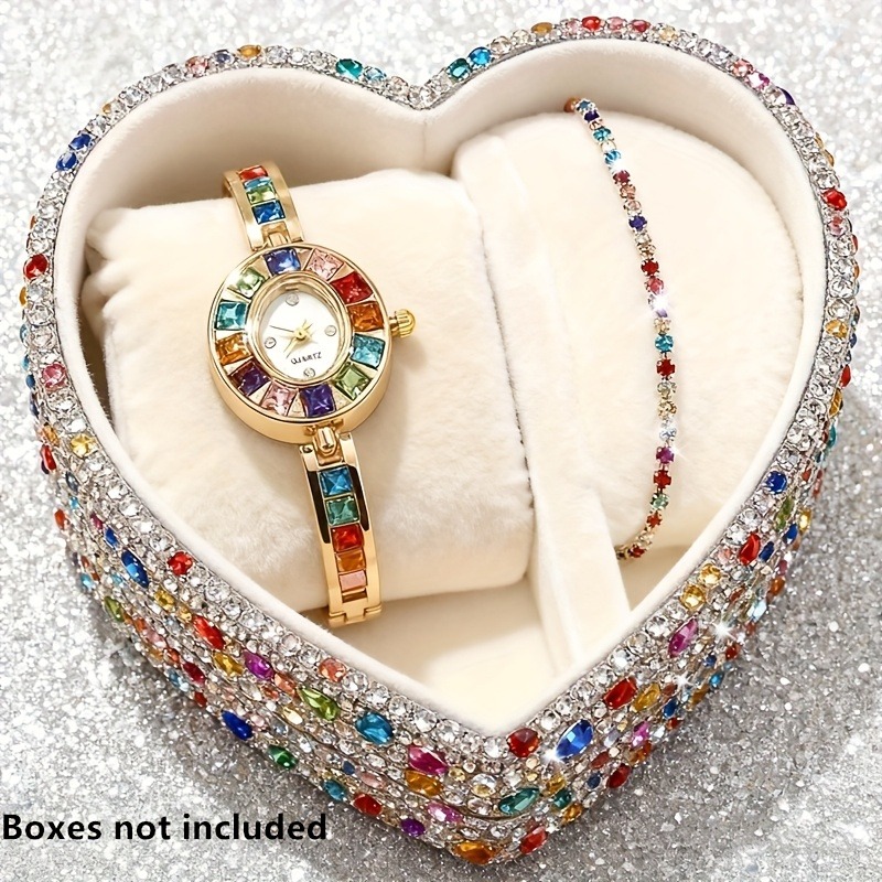 Jewelry Like Watches - 2pcs 우아한 화려한 라인스톤 여성 쿼츠