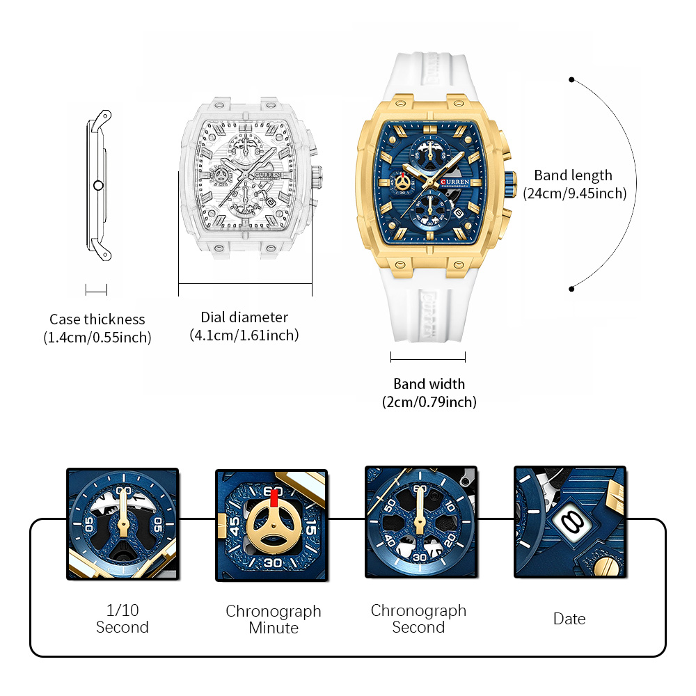 CURREN 남성용 럭셔리 빈티지 시계, 실리콘 스트랩 - Jewellery Watches 리뷰 및 가격