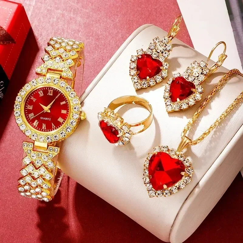 여성용 골든 럭셔리 시계 반지 목걸이 귀걸이 라인석 패 - Jewelry Like Watches 리뷰 및 가격