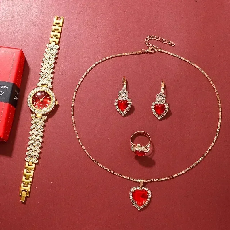 여성용 골든 럭셔리 시계 반지 목걸이 귀걸이 라인석 패 - Jewelry Like Watches 리뷰 및 가격