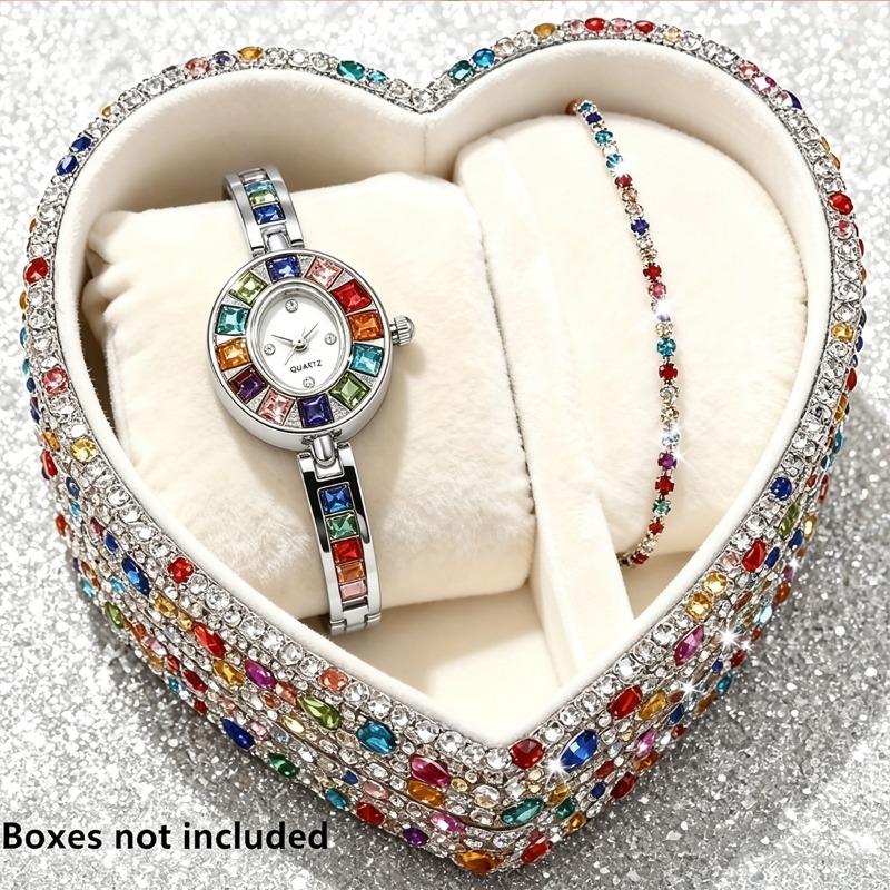 2pcs 우아한 화려한 라인스톤 여성 쿼츠 시계 팔찌  - Jewelry Like Watches 리뷰 및 가격